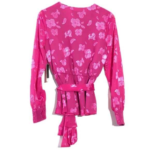 Halogen Pink Floral Metalic Thread Ruffle Blouse With Belt Sash S - Picture 2 of 8